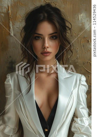 Elegance beautiful woman in business suit, tuxedo for wedding, blending professionalism with timeless bridal chic, embodying grace, style, sophistication for stunning celebration or meeting Elegance beautiful woman in business suit, tuxedo for wedding, blending professionalism with timeless bridal chic, embodying grace, style, sophistication for stunning celebration or meeting 114529436