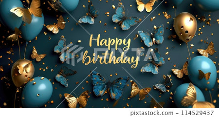 Festive joy: a heartwarming greeting card adorned with the text happy birthday, radiating celebratory cheer and warm wishes, perfect for expressing love and joy on this special occasion. 114529437