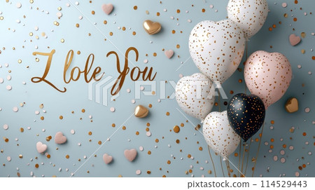 Expressive love: a charming greeting card adorned with heart-shaped balloons and the heartfelt text i love you, a perfect token for a loved one, celebrating affection and romance on Valentine's Day. Expressive love: a charming greeting card adorned with heart-shaped balloons and the heartfelt text i love you, a perfect token for a loved one, celebrating affection and romance on Valentine's Day. 114529443