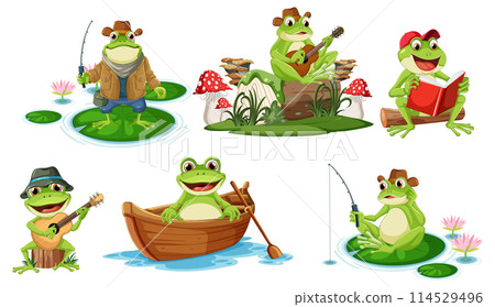 Frogs Enjoying Various Outdoor Activities Frogs Enjoying Various Outdoor Activities 114529496
