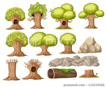 Variety of Trees and Rocks Illustration 114529568