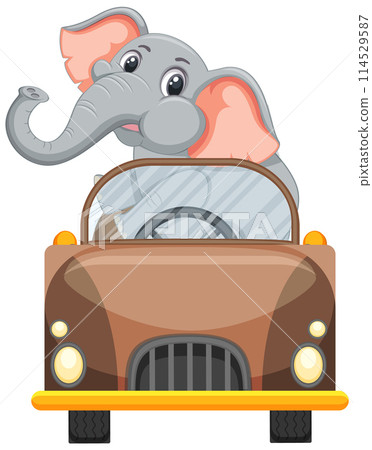 Elephant Driving a Vintage Car Elephant Driving a Vintage Car 114529587