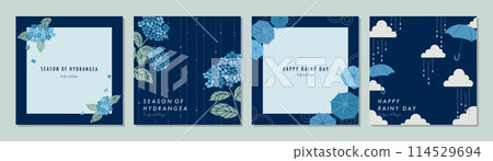 雨季繡球花雨天RAINY DAY素材集框架背景向量圖簡單 114529694