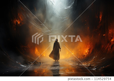 Religious biblical concept of human death, soul goes to purgatory, road to heaven, light at the end of the tunnel, road to god, life and death, heaven, heaven and hell 114529754