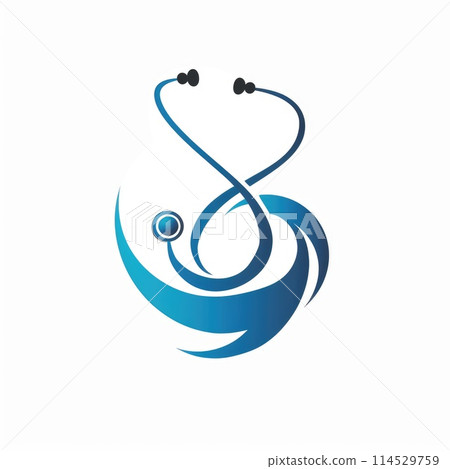 Logo medicine doctor, pharmacology treatment, family care hospital. Minimalistic banner copy space creative VIP promotion vitruvian man 114529759