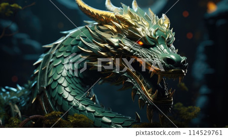 In a joyous celebration of Happy Chinese New Year, a vibrant Green Dragon dances through festive streets, symbolizing prosperity, good luck, lively spirit of traditional Lunar New Year festivities. In a joyous celebration of Happy Chinese New Year, a vibrant Green Dragon dances through festive streets, symbolizing prosperity, good luck, lively spirit of traditional Lunar New Year festivities. 114529761