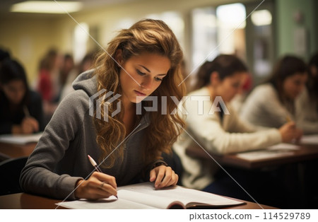 A vibrant scene unfolds on International Day of Education, showcasing diverse students engaged in learning, symbolizing global knowledge-sharing and educational empowerment for a brighter future 114529789