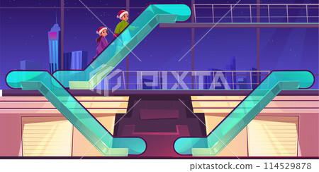 Children on escalator in shopping mall 114529878