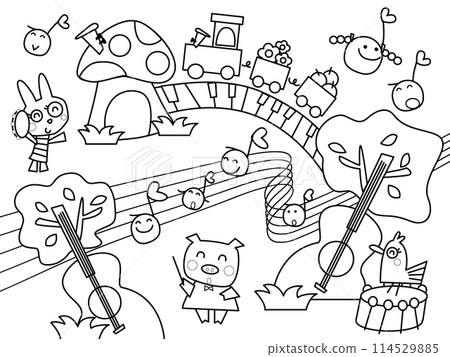 Mysterious Musical Instruments Forest Coloring Book 114529885