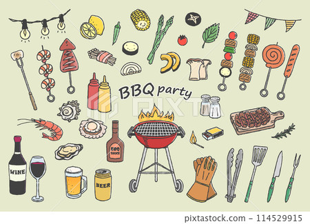 燒烤插畫集手繪線描 114529915