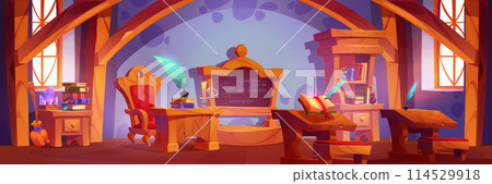 Magic wizard school room in medieval house cartoon 114529918