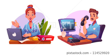 Doctor computer desk in hospital office vector Doctor computer desk in hospital office vector 114529920