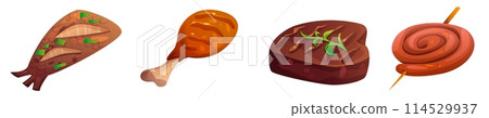 Bbq meat and fish cartoon set. Bbq meat and fish cartoon set. 114529937
