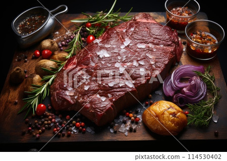 The aesthetics of roasted meat, grilled, savory and hearty, steak, cooking menu, deep-fried in large chunks, hot and cold dish, unhealthy and delicious product tasty . The aesthetics of roasted meat, grilled, savory and hearty, steak, cooking menu, deep-fried in large chunks, hot and cold dish, unhealthy and delicious product tasty . 114530402