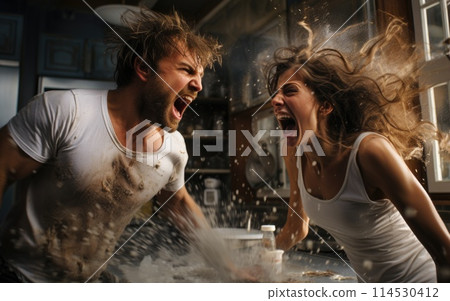 Family quarrel, negative interpersonal relationships, hatred and disregard for each other's respect, scandals and clashes in a married couple, husband and wife, boyfriend and girlfriend, 114530412