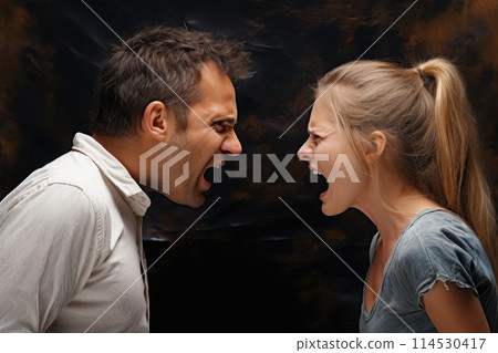 Family quarrel, negative interpersonal relationships, hatred and disregard for each other's respect, scandals and clashes in a married couple, husband and wife, boyfriend and girlfriend, 114530417