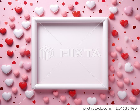 Capturing love: a stylish Valentine's Day mockup with copy space frame, perfect for creating personalized cards, digital displays, and romantic designs in a trendy and festive atmosphere. 114530469