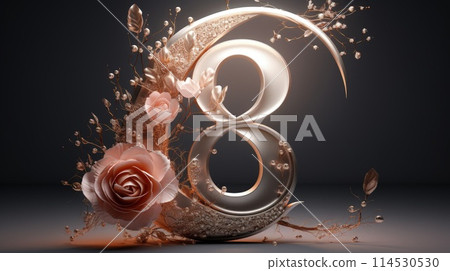 Beautiful charming creative number 8, to congratulate the birthday banner, the eighth of March, international women's day. Stylish background, luxury design. 114530530
