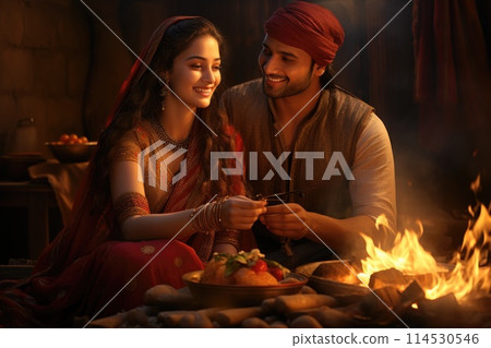 Happy lohri. Celebrating the warmth of cultural traditions and the joy of Lohri festival in Punjab: a vibrant cultural celebration of music, dance, and bonfires 114530546