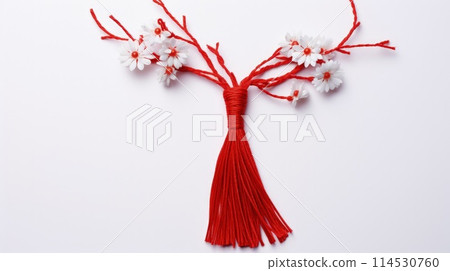 Celebrating spring's cheer: the joyous tradition of happy martisor, a Romanian cultural festivity marked by red and white talismans, symbolizing luck, optimism, and festive merriment on March 1st 114530760