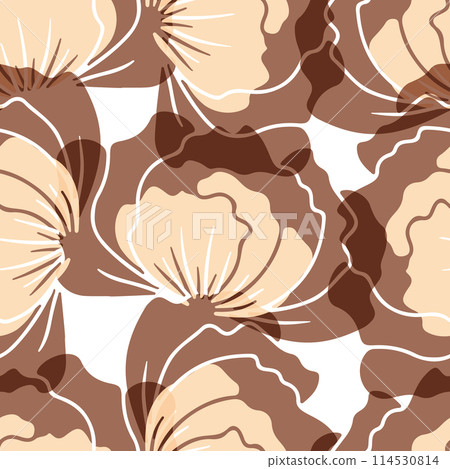 Brown seamless pattern with abstract retro poppy flowers. 114530814