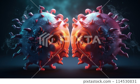 Cartoon characters cute, funny evil viruses, whimsical and infectious, creative and humorous animation of infectious microorganisms in comical and imaginative scenarios. 114530831
