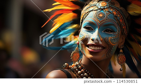 Carnival in Barranquilla, Colombia: A dazzling spectacle of vibrant costumes, rhythmic music, and lively dances, celebrating the city's rich cultural heritage and festive spirit. 114530851