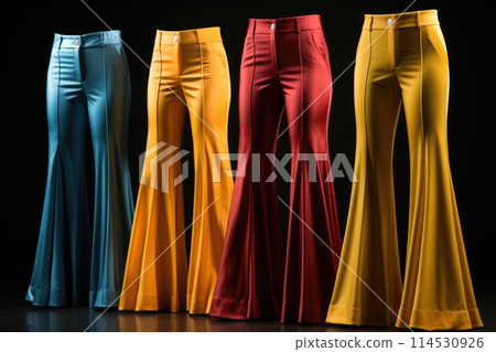 Vintage Retro style, feshion clothing, 1970s fashion, Bellbottoms 70s, hipsters, bell bottom pants, frayed jeans, midi skirts, maxi dresses, tie-dye, peasant blouses, and ponchos. Vintage Retro style, feshion clothing, 1970s fashion, Bellbottoms 70s, hipsters, bell bottom pants, frayed jeans, midi skirts, maxi dresses, tie-dye, peasant blouses, and ponchos. 114530926