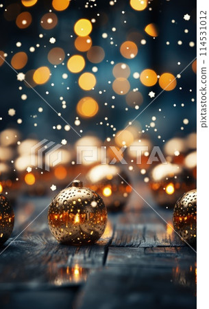 Vibrant New Year's Eve banner with space for copy, featuring festive decorations, creating a joyful and celebratory atmosphere for holiday greetings 114531012