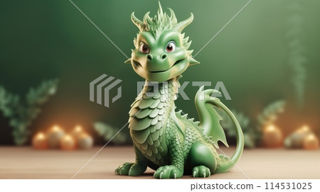 In a joyous celebration of Happy Chinese New Year, a vibrant Green Dragon dances through festive streets, symbolizing prosperity, good luck, lively spirit of traditional Lunar New Year festivities. 114531025