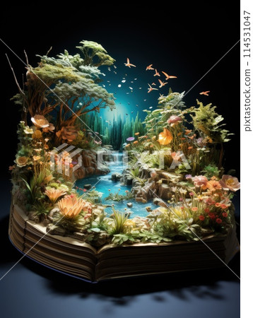 Open magical book that contains fantastic stories, Reading books and literature allows you to plunge into world of imagination, opens boundaries for fantasy, to build your own world. Open magical book that contains fantastic stories, Reading books and literature allows you to plunge into world of imagination, opens boundaries for fantasy, to build your own world. 114531047