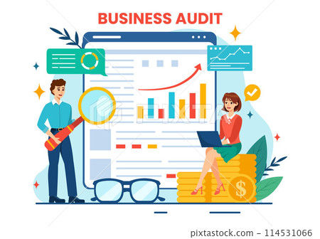 Business Audit Documents Vector Illustration with Charts, Accounting, Calculations and Financial Report Analysis in Flat Cartoon Background 114531066