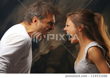 Family quarrel, negative interpersonal relationships, hatred and disregard for each other's respect, scandals and clashes in a married couple, husband and wife, boyfriend and girlfriend, 114531086