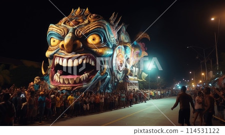 Carnival in Barranquilla, Colombia: A dazzling spectacle of vibrant costumes, rhythmic music, and lively dances, celebrating the city's rich cultural heritage and festive spirit. 114531122