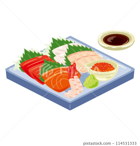Sashimi served on a square plate 114531333