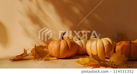 Pumpkins on an orange background. Pumpkins on an orange background. 114531352