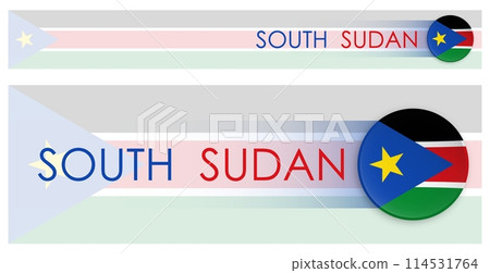 South Sudan flag horizontal web banner in modern neomorphism style. Webpage South Sudan country header button for mobile application or internet site. Vector South Sudan flag horizontal web banner in modern neomorphism style. Webpage South Sudan country header button for mobile application or internet site. Vector 114531764