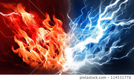 "Red and blue fighting lightning background" <AI generated material> 114531778