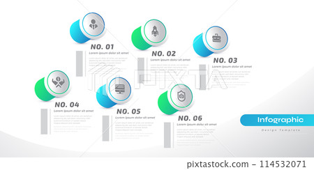 Modern Infographic Design Template with 6 Options or Steps. Can be used for Presentation, Workflow Layout, Diagram, or Annual Report. Timeline Diagram Presentation Design 114532071