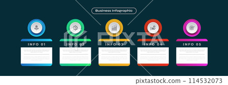 Modern Infographic Design Template with 5 Options or Steps. Can be used for Presentation, Workflow Layout, Diagram, or Annual Report. Timeline Diagram Presentation Design 114532073