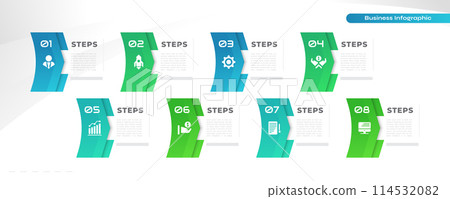 Business Infographic Design Template with 8 Options or Steps. Can be used for Presentation, Workflow Layout, Diagram, or Annual Report Business Infographic Design Template with 8 Options or Steps. Can be used for Presentation, Workflow Layout, Diagram, or Annual Report 114532082