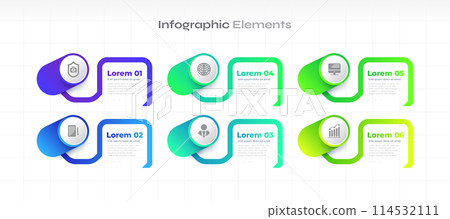 Business Infographic Design Template with 6 Options or Steps. Can be used for Presentation, Workflow Layout, Diagram, or Annual Report Business Infographic Design Template with 6 Options or Steps. Can be used for Presentation, Workflow Layout, Diagram, or Annual Report 114532111