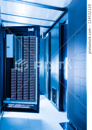 data storage tapes in tall stacks - internet cloud concept 114532129