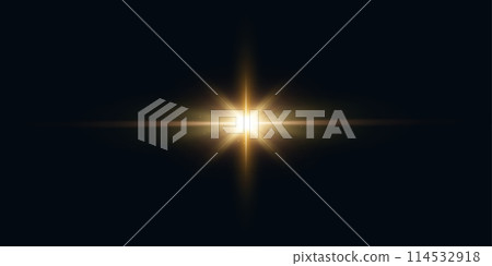 Golden Transparent Lens Flare Effect. Golden Sunlight Effect on Dark Background 114532918