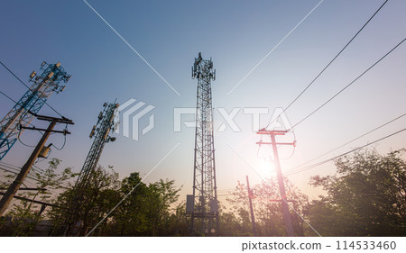 Power line for telecommunication tower in rural. Power line for telecommunication tower in rural. 114533460
