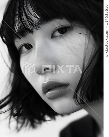 單色瞬間：日本年輕女性的表情 114533616