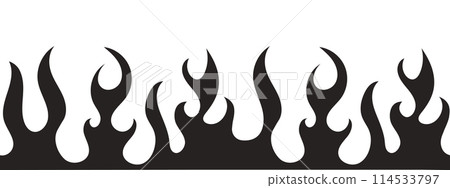 Flame neo tribal tattoo y2k hot print line and silhouette retro ornament seamless pattern. Fire set design elements isolated on white Flame neo tribal tattoo y2k hot print line and silhouette retro ornament seamless pattern. Fire set design elements isolated on white 114533797