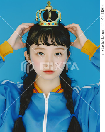 戴著玩具皇冠和運動夾克的女人 114533802