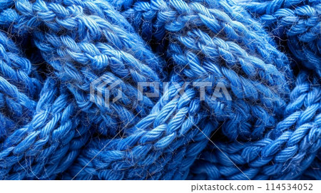 Twisted Blue Knitted Wool, Textured Background for Design Twisted Blue Knitted Wool, Textured Background for Design 114534052