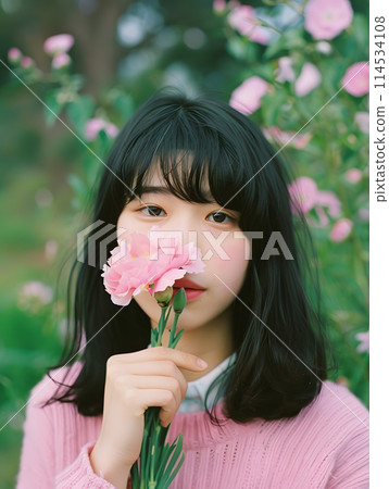 亞洲女人與康乃馨 114534108